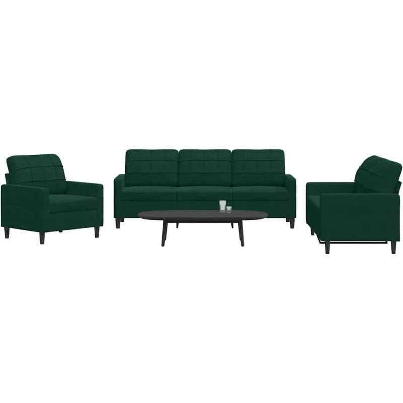 Sofasæt 3 dele i velour mørkegrøn med hynder