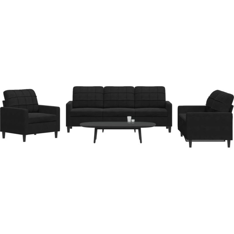Sofasæt 3 dele i sort velour med hynder