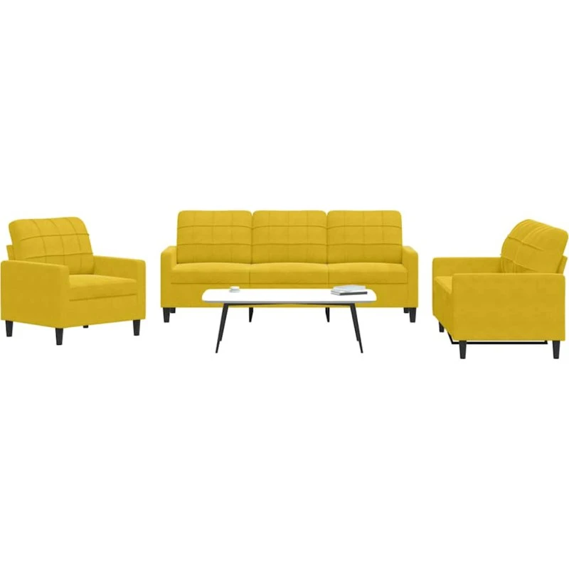 Sofasæt 3-dele i gul velour med hynder
