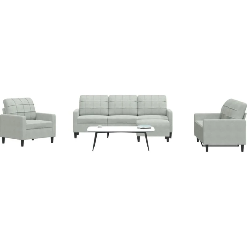 Sofasæt 4 dele i velour lysegrå med hynder