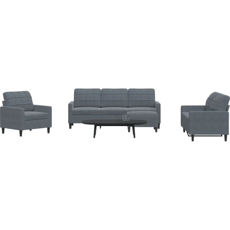 Sofasæt 4 dele i mørkegrå velour med hynder