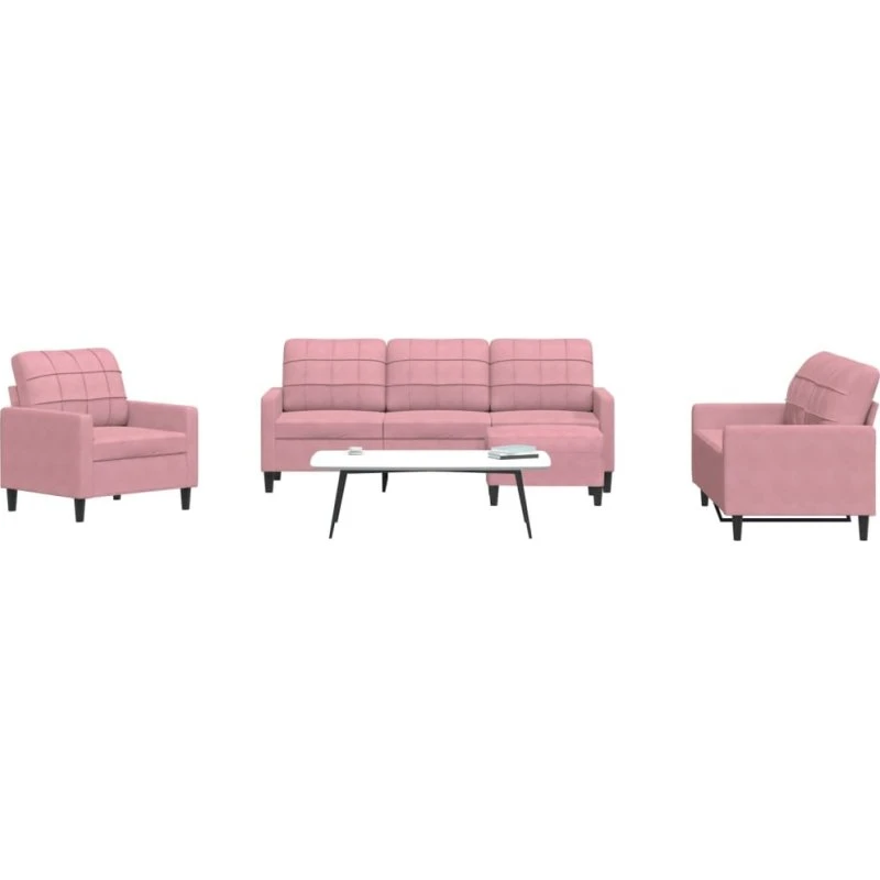 Sofasæt 4 dele i lyserød velour med hynder