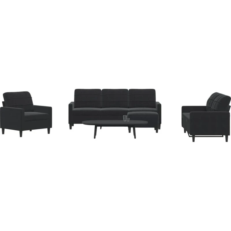 Sofasæt 4 dele i sort velour med hynder
