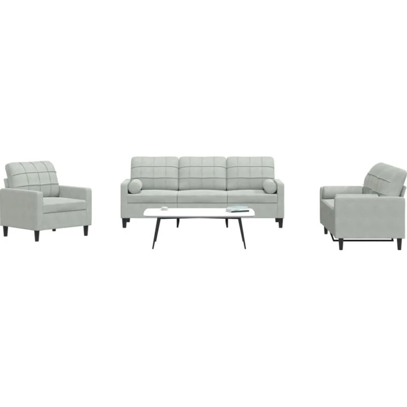 Sofasæt 3 dele i lysegrå velour med hynder