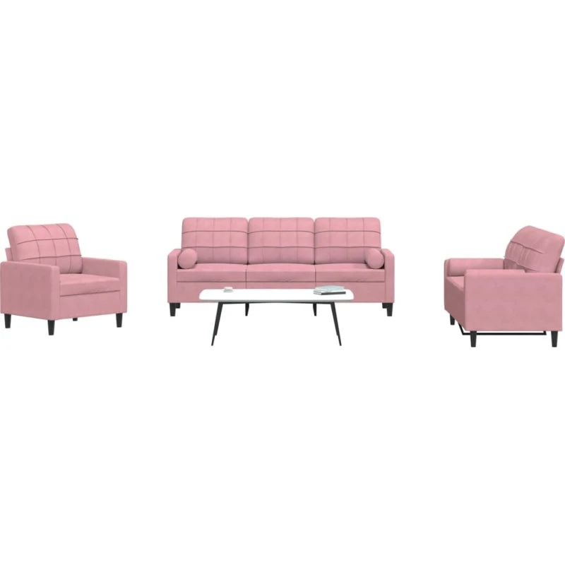 Sofasæt 3 dele i lyserød velour