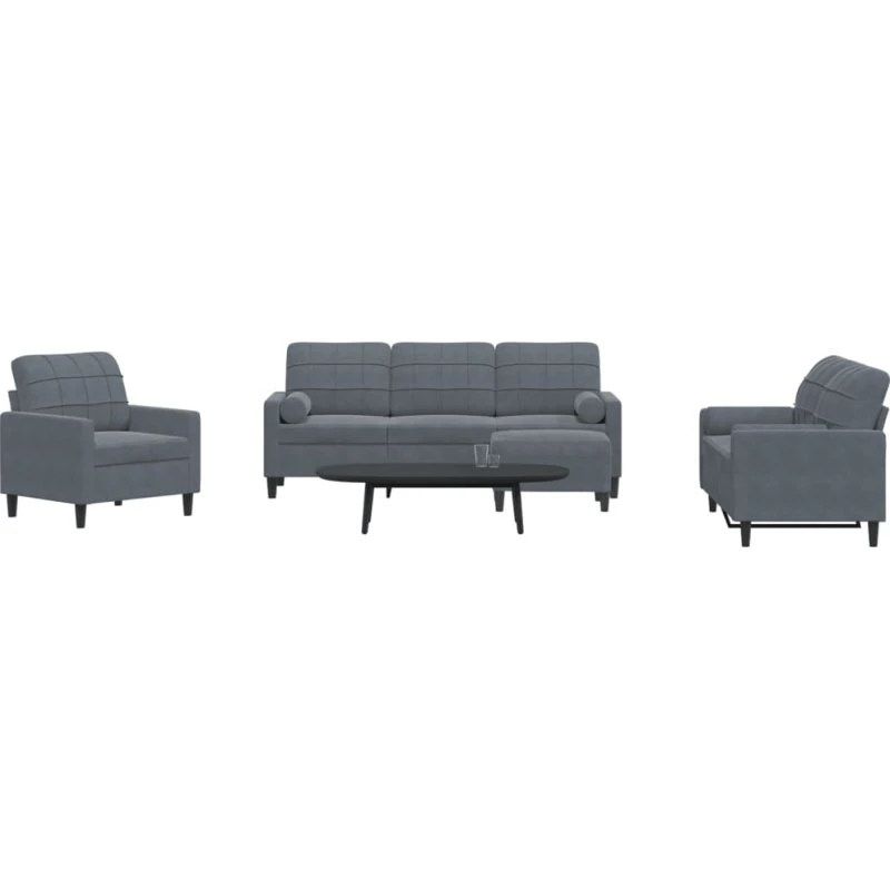 Sofasæt 4 dele i mørkegrå velour med hynder