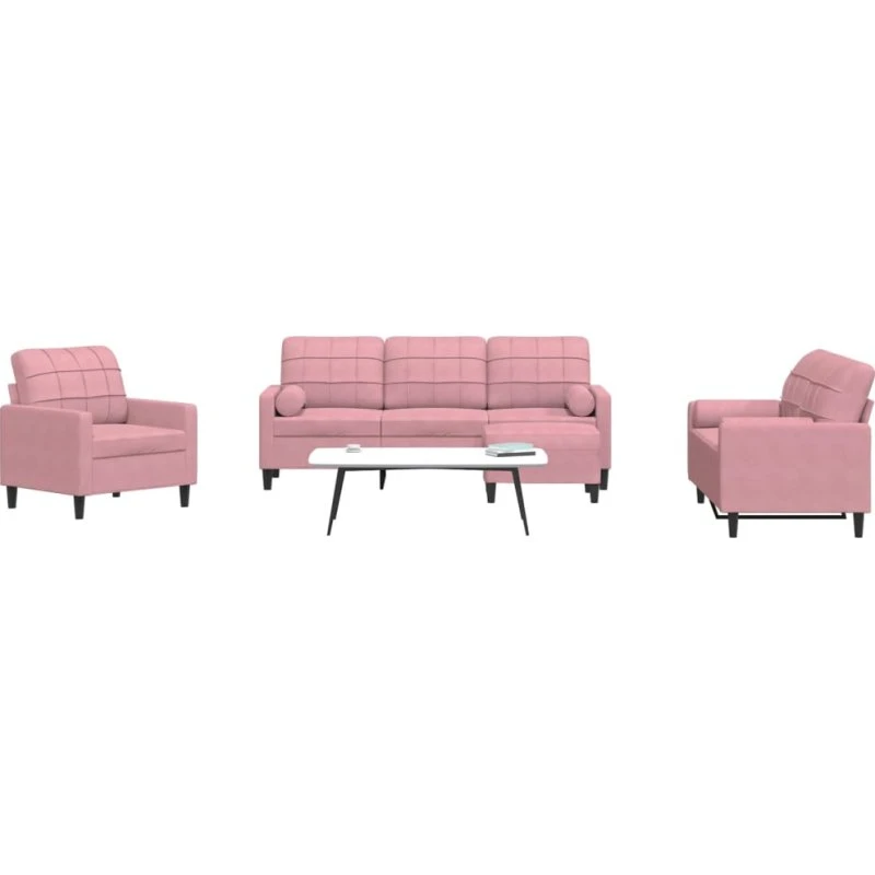 Sofasæt 4 dele i lyserød velour med hynder