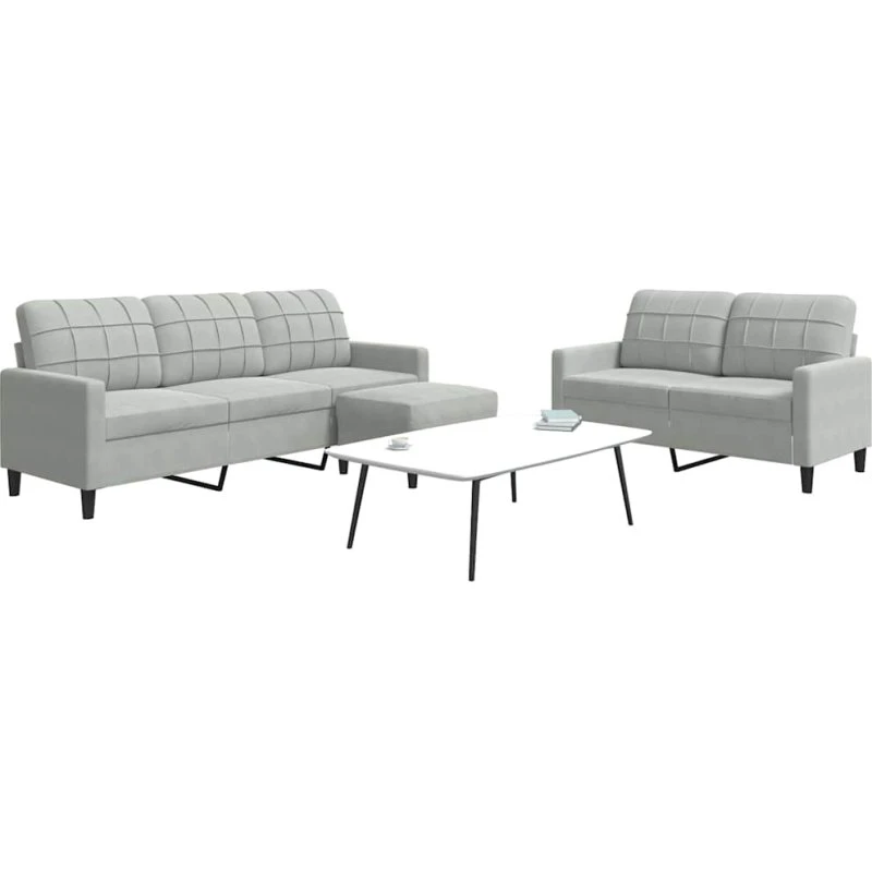 3-dele velour sofasæt med hynder – lysegrå