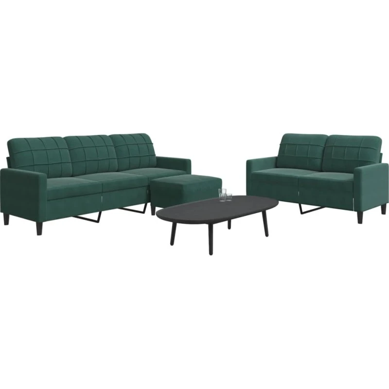 Sofasæt 3 dele i velour mørkegrøn med hynder