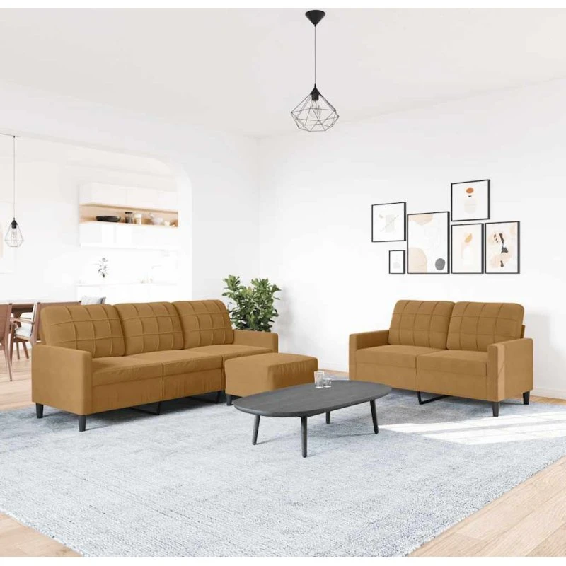Sofasæt 3 dele i brun velour med hynder