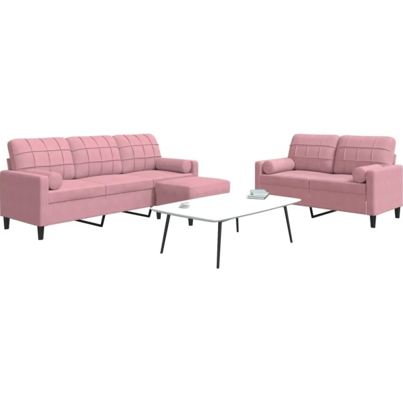Sofasæt 3 dele i lyserød velour med hynder