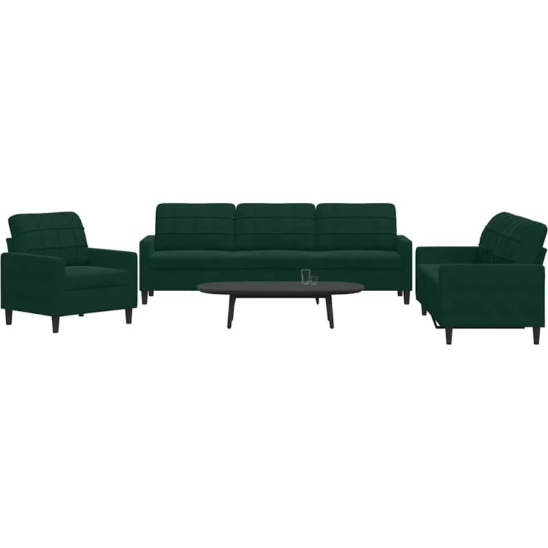 Sofasæt 3 dele velour mørkegrøn med hynder