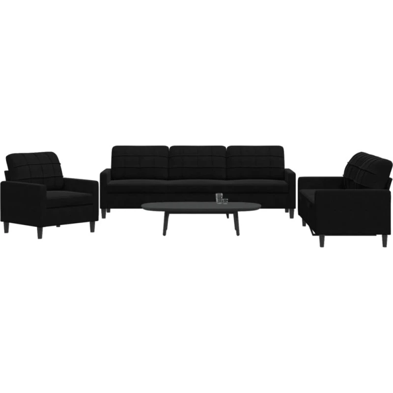 Sofasæt 3 dele i sort velour med hynder