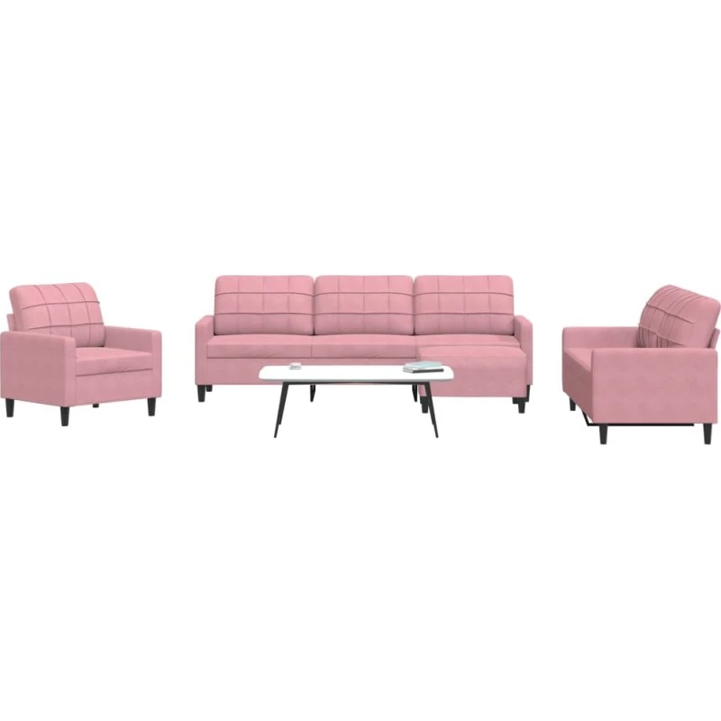 Sofasæt 4 dele i lyserød velour med hynder