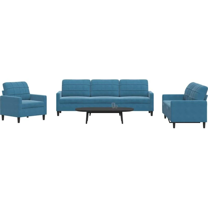 Sofasæt 4 dele i blå velour med hynder