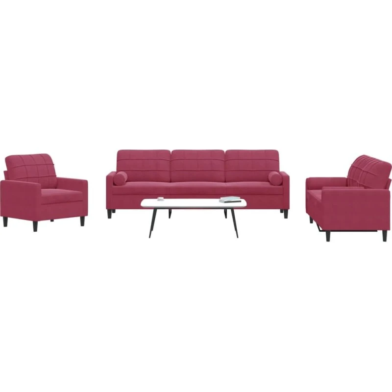 Sofasæt 2 dele i velour vinrød med hynder