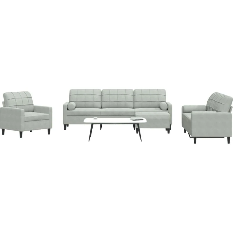 Sofasæt 4 dele i lysegrå velour med hynder