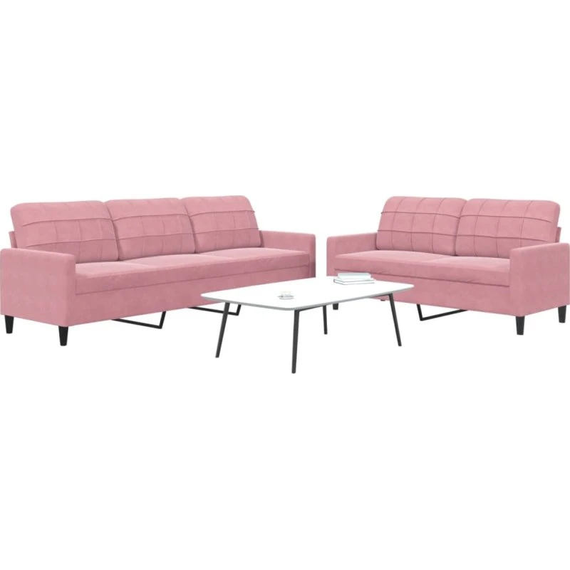 Velour sofasæt 2 dele med hynder - lyserød