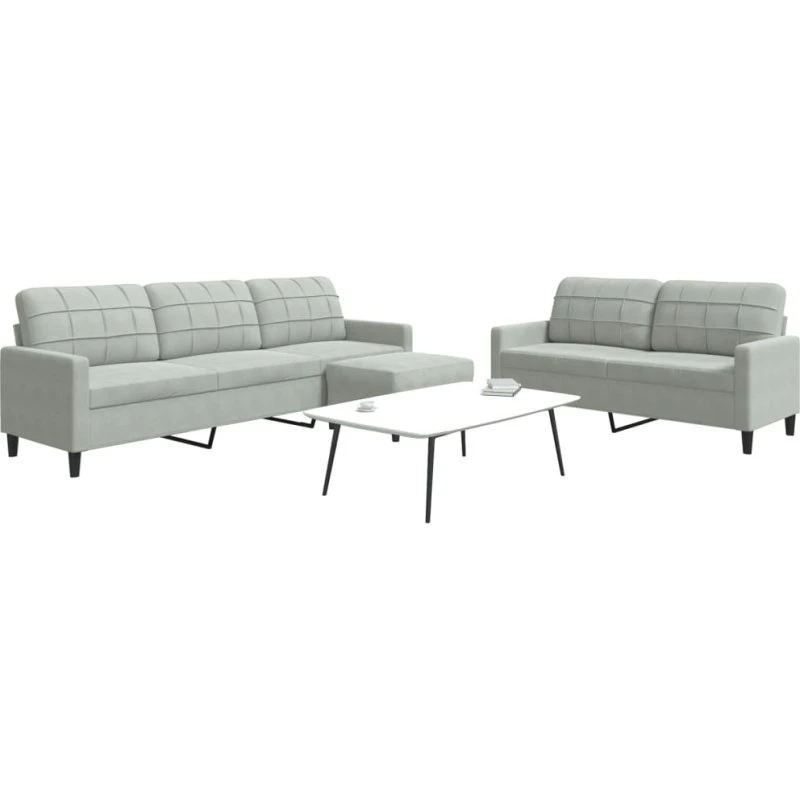 Sofasæt 3 dele i lysegrå velour med hynder