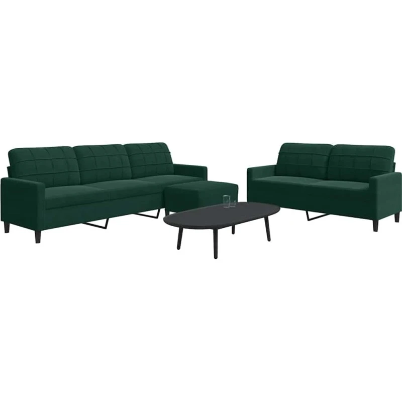 Sofasæt 3 dele i velour mørkegrøn med hynder
