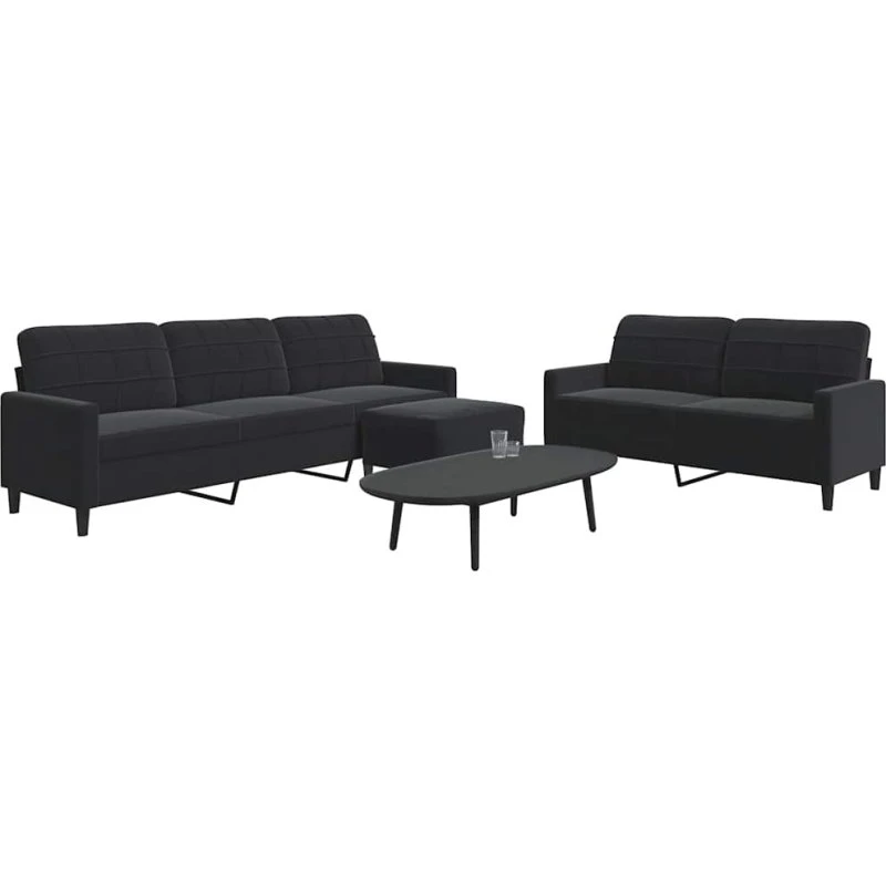 Sofasæt 3-dele i sort velour med hynder