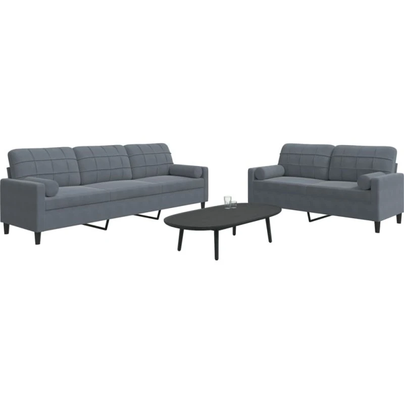 Sofasæt 2 dele i mørkegrå velour med hynder