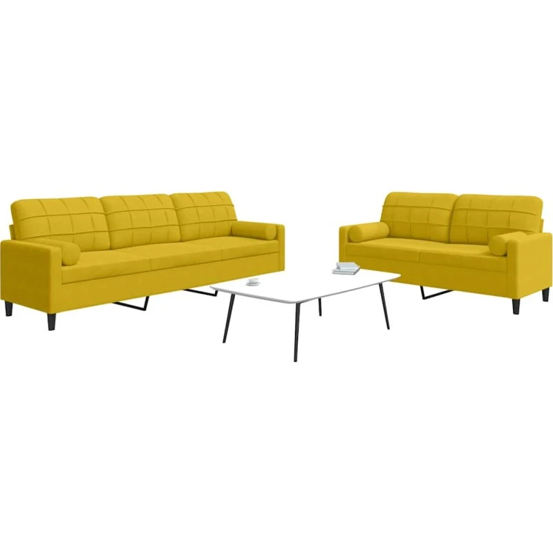 Sofasæt 2 dele i gul velour med hynder