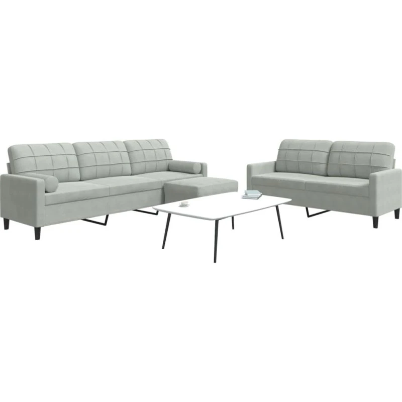 Sofasæt 3-dele i lysegrå velour med hynder