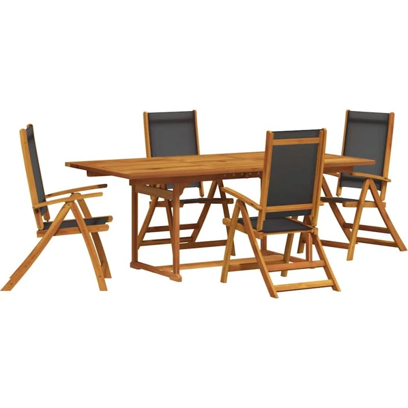 Spisebordssæt til haven 5 dele i massivt akacietræ og textilene