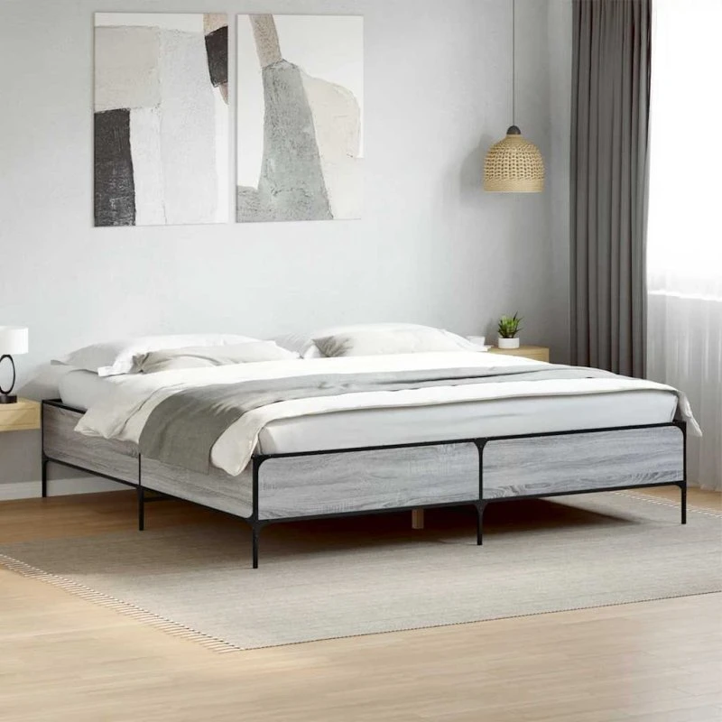 Sengestel 200x200 cm i grå Sonoma-eg med metalben