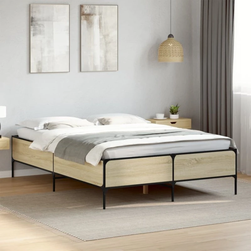 Sengestel 150x200 cm i sonoma-eg – træ og metal