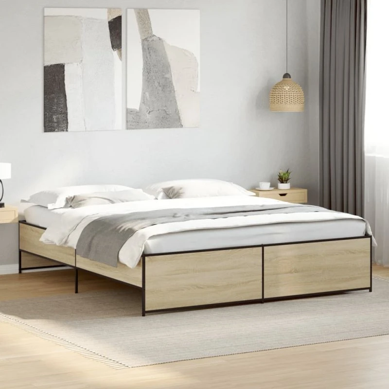 Sengestel 200x200 cm i sonoma-eg – træ & metal