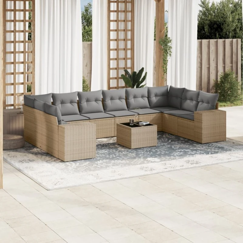 Sofasæt til haven 11 dele i polyrattan - beige
