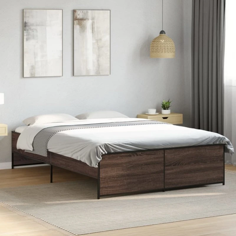 Sengestel 120x200 cm i brun egetræ – træ & metal