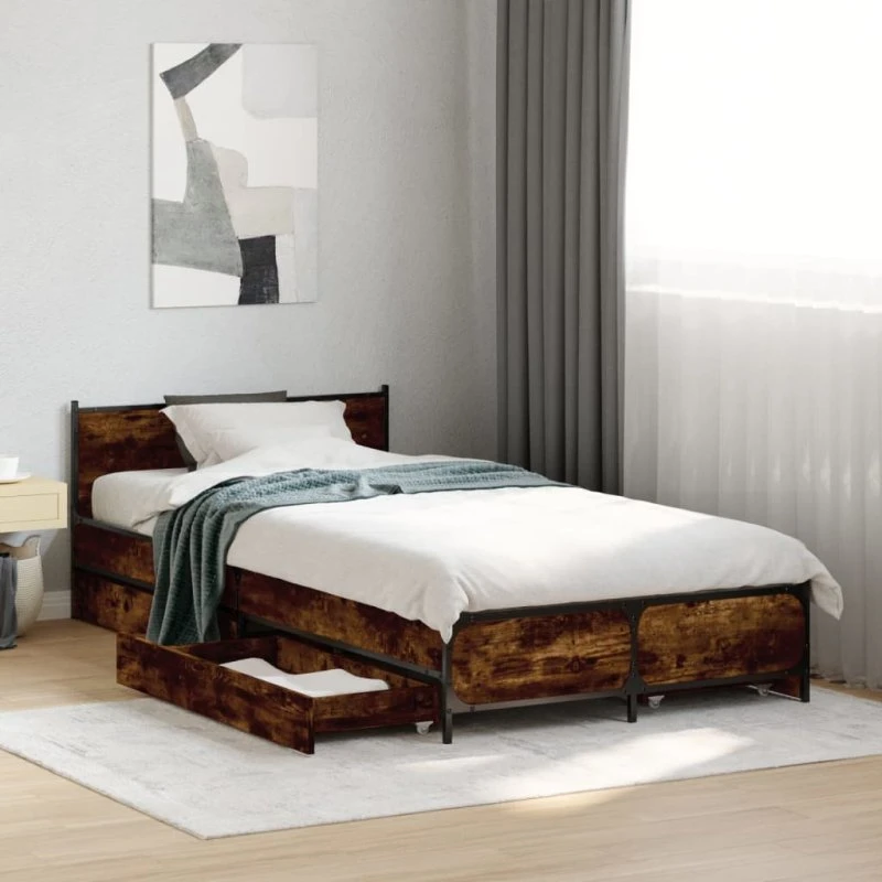 Sengeramme med skuffer 75x190 cm – Røget eg
