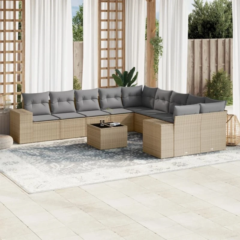 Sofasæt til haven 11 dele i polyrattan beige