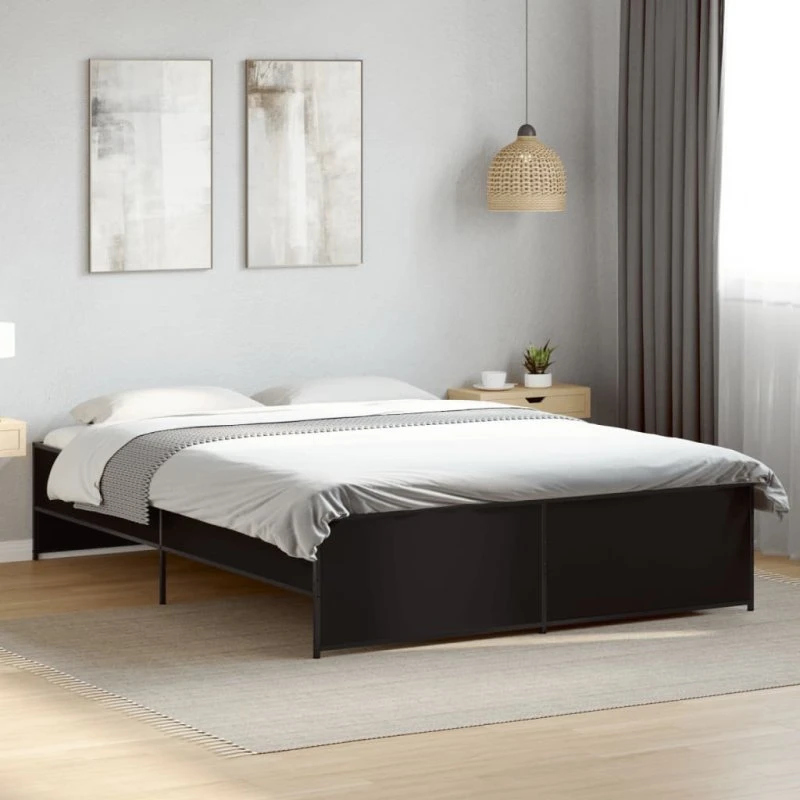 Sengestel 150x200 cm i træ og metal – sort