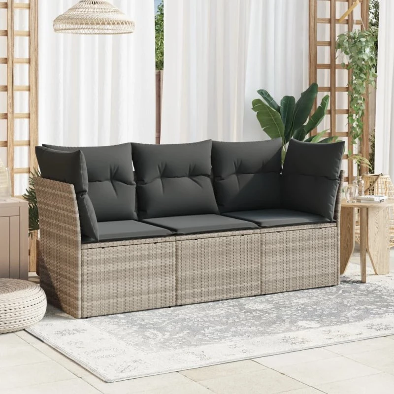 Sofasæt til haven 3 dele i polyrattan lysegrå