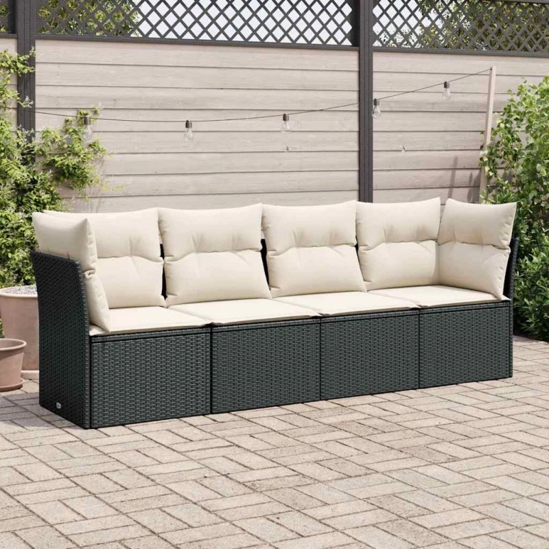 Sofasæt til haven 4 dele i polyrattan – sort med hynder