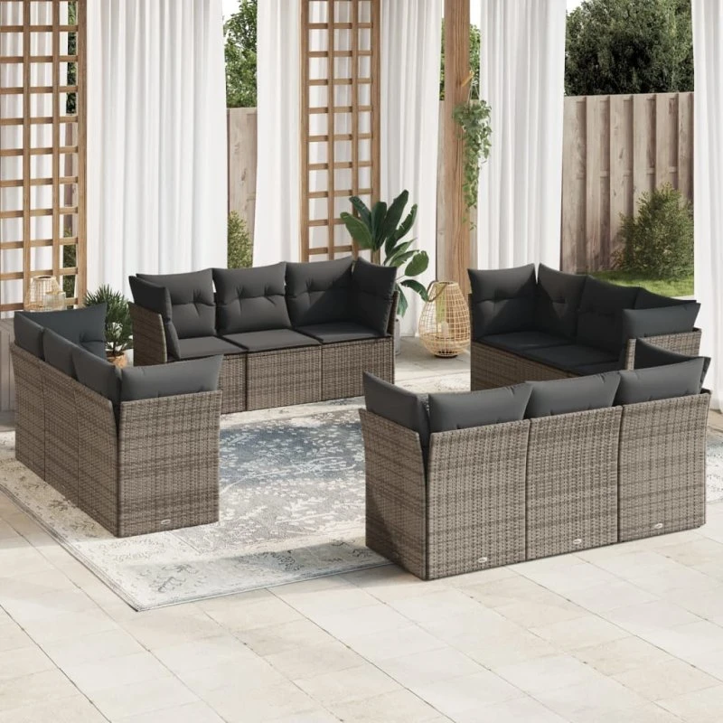 Sofasæt til haven 12 dele i grå polyrattan