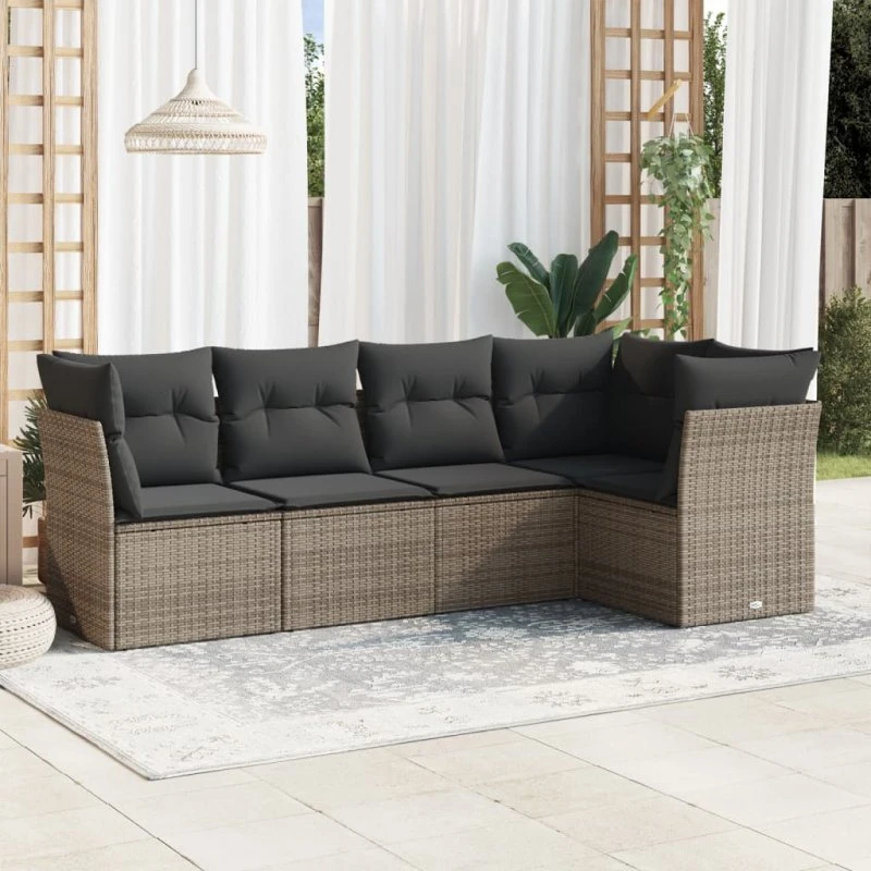 Sofasæt 5 dele med hynder i grå polyrattan