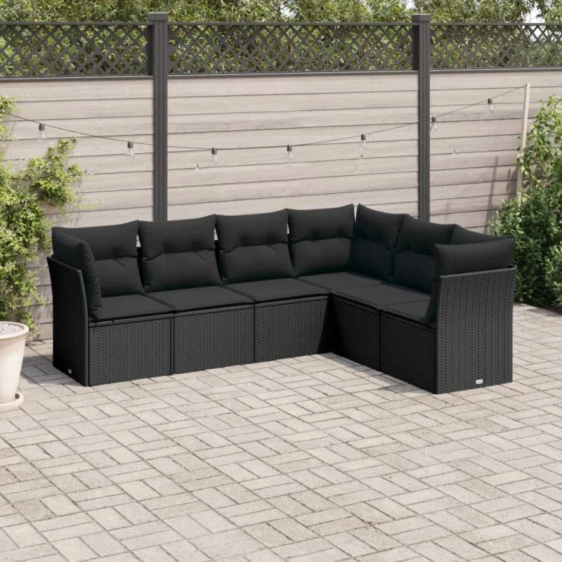 Sofasæt til haven 6 dele i polyrattan med hynder (sort)