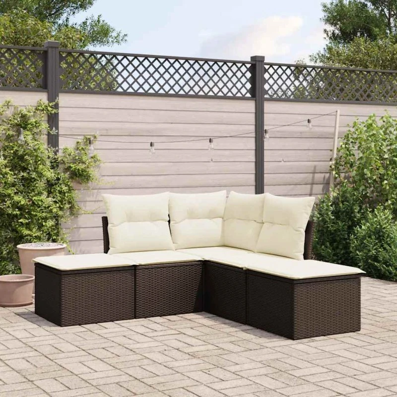 Havesofasæt 5 dele i brun polyrattan med hynder