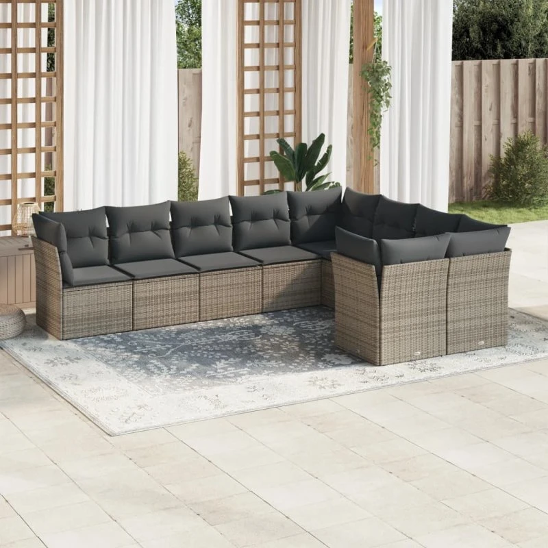 Sofasæt til haven 9 dele i grå polyrattan