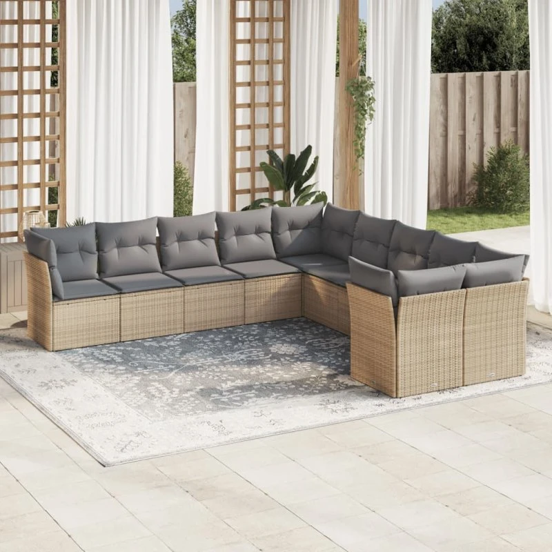 Havesofasæt 10 dele i polyrattan med hynder - Beige