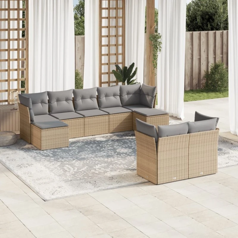 Sofasæt til haven 9 dele i beige polyrattan