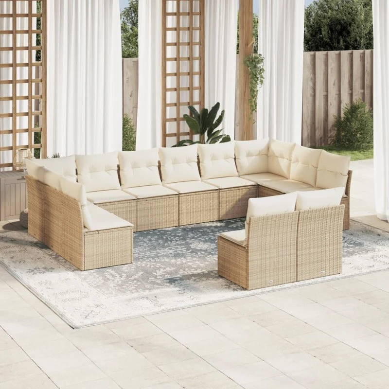 Sofasæt til haven 12 dele i beige polyrattan m. hynder