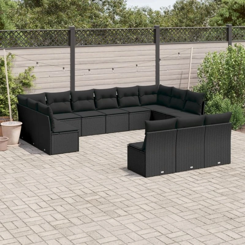 Sofasæt til haven 13 dele i sort polyrattan med hynder