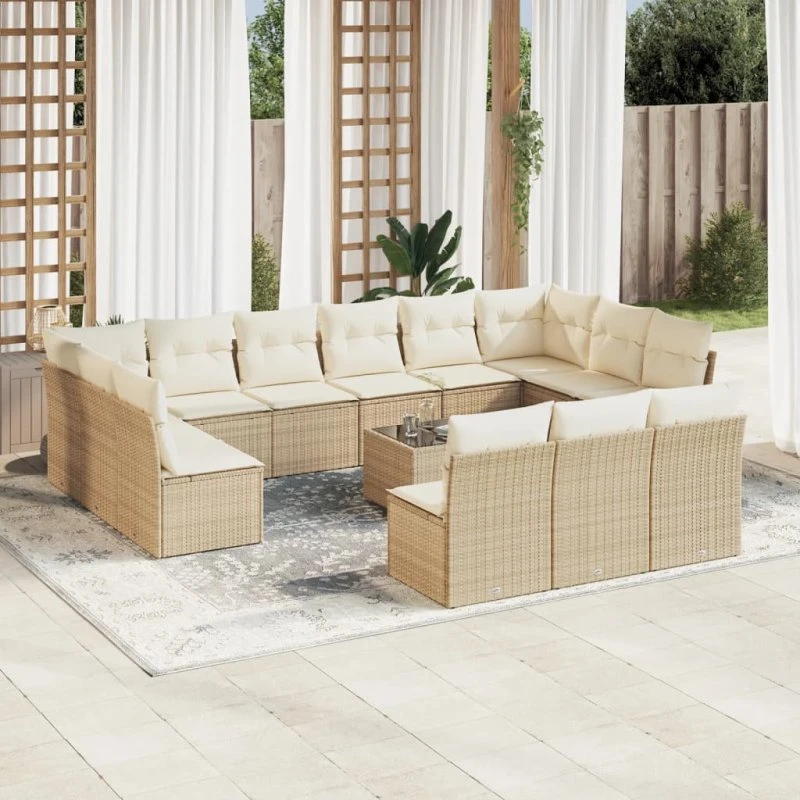 Havesofasæt polyrattan 14 dele med hynder - beige