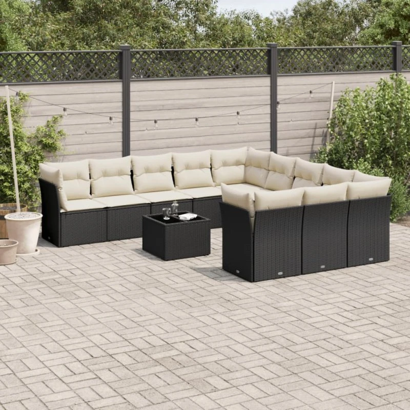 Sofasæt til haven 12 dele i sort polyrattan med hynder